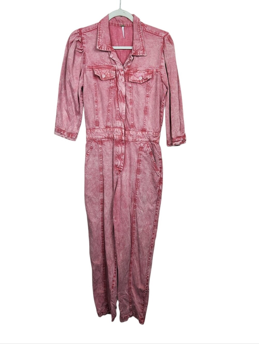 YFB Young Fabulous And Broke Red Acid Wash Denim Jumpsuit Coverall Womens Size S